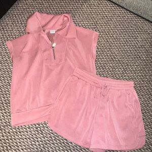 NWOT Pink Sleeveless Zip-Up Top and Shorts Set